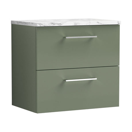 [BFLE824LCM] Bramshall Contemporary 2 Drawer Wall Hung Vanity Unit with Carrera Marble Laminate Worktop, Choice of Size and Colour - Cutout