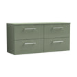 [BFLE824W2] Balterley Level Modern Bathroom 4 Soft Close Drawer Wall Hung Vanity Unit with Worktop, Satin Green, 1200 mm - Cutout