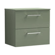 [BFLE824W] Balterley Level Modern Bathroom 2 Soft Close Drawer Wall Hung Vanity Unit with Worktop, Satin Green, 600 mm - Cutout