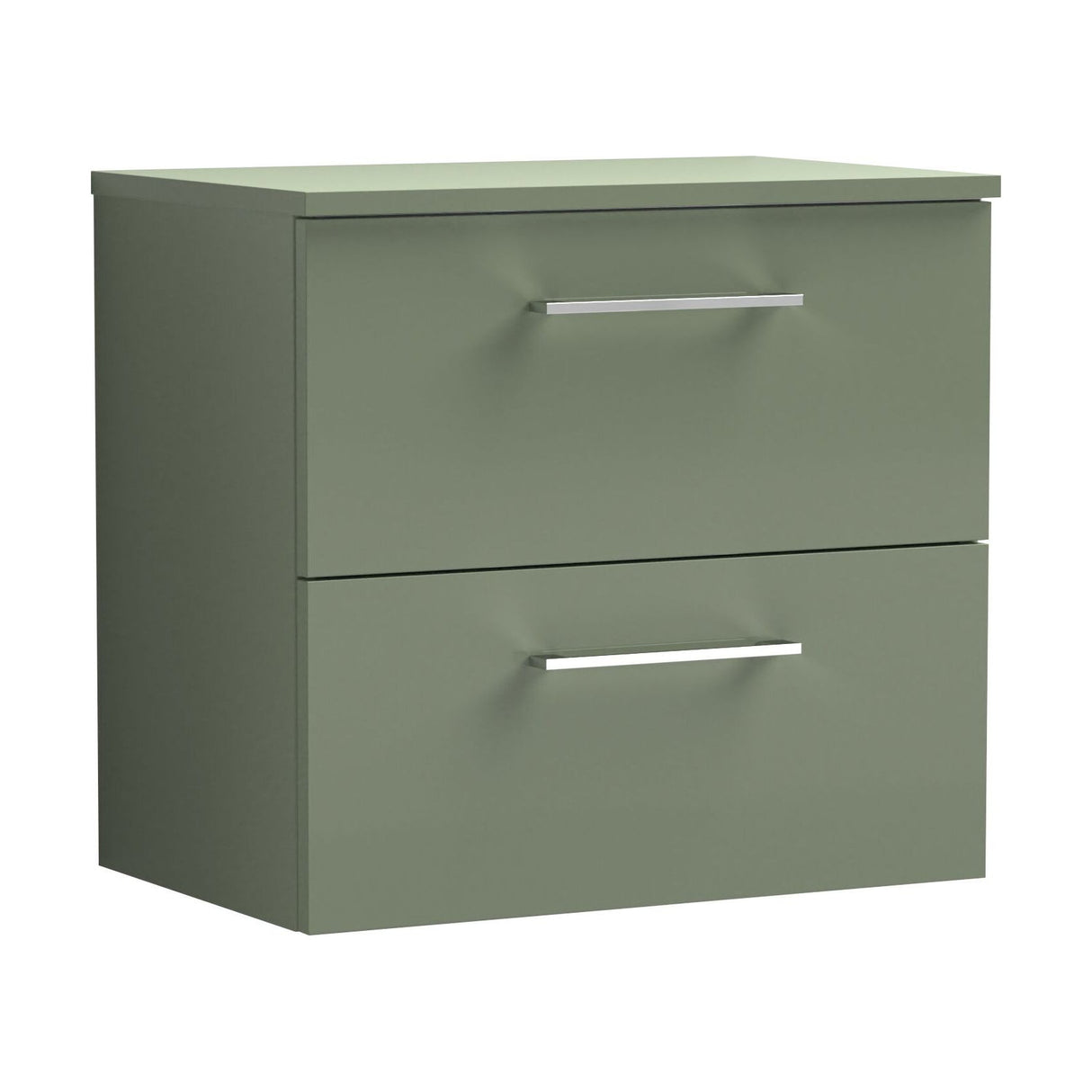 [BFLE824W] Balterley Level Modern Bathroom 2 Soft Close Drawer Wall Hung Vanity Unit with Worktop, Satin Green, 600 mm - Cutout