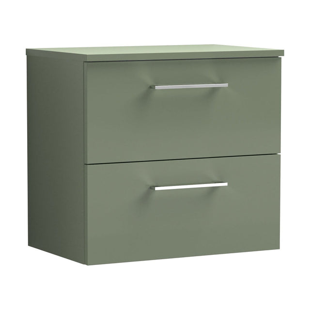 [BFLE824W] Balterley Level Modern Bathroom 2 Soft Close Drawer Wall Hung Vanity Unit with Worktop, Satin Green, 600 mm - Cutout