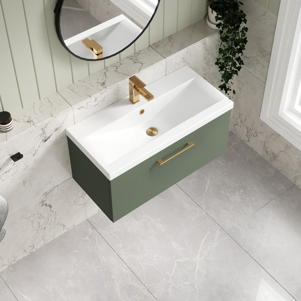 [BFLE825AH017] Bramshall Wall Hung 1 Drawer Vanity Unit with Mid-Edge Ceramic Basin 800mm - Lifestyle 2
