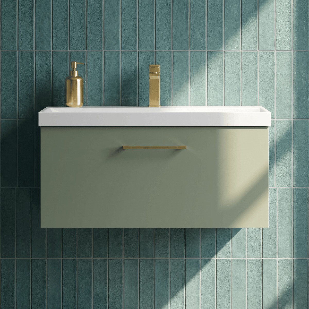 [BFLE825AH017] Bramshall Wall Hung 1 Drawer Vanity Unit with Mid-Edge Ceramic Basin 800mm - Studio Shot