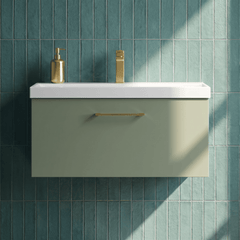 [BFLE825AH017] Bramshall Wall Hung 1 Drawer Vanity Unit with Mid-Edge Ceramic Basin 800mm - Studio Shot