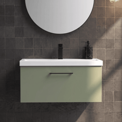[BFLE825AH018] Bramshall Wall Hung 1 Drawer Vanity Unit with Mid-Edge Ceramic Basin 800mm - Studio Shot