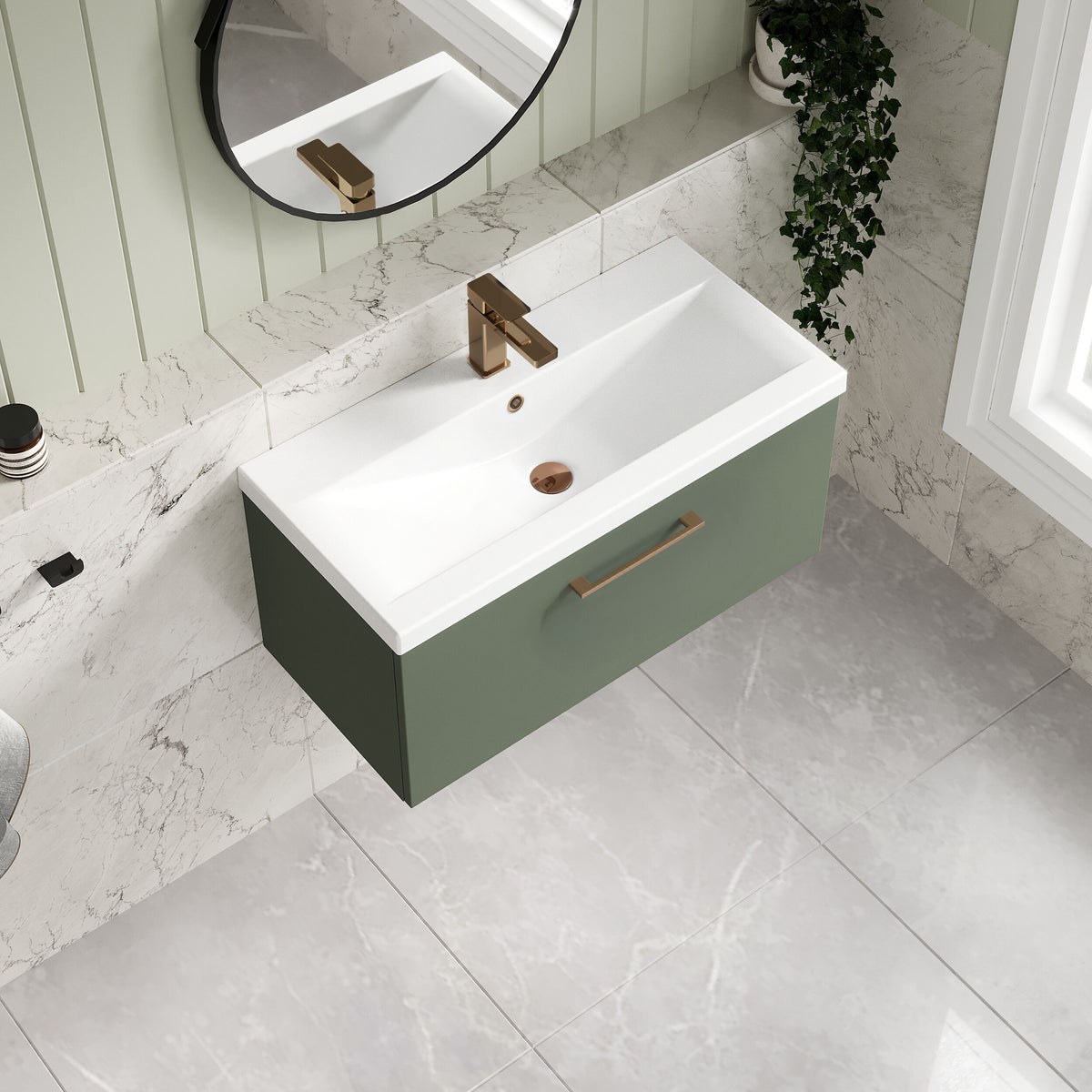 [BFLE825AH1516] Bramshall Wall Hung 1 Drawer Vanity Unit with Mid-Edge Ceramic Basin 800mm - Lifestyle 2