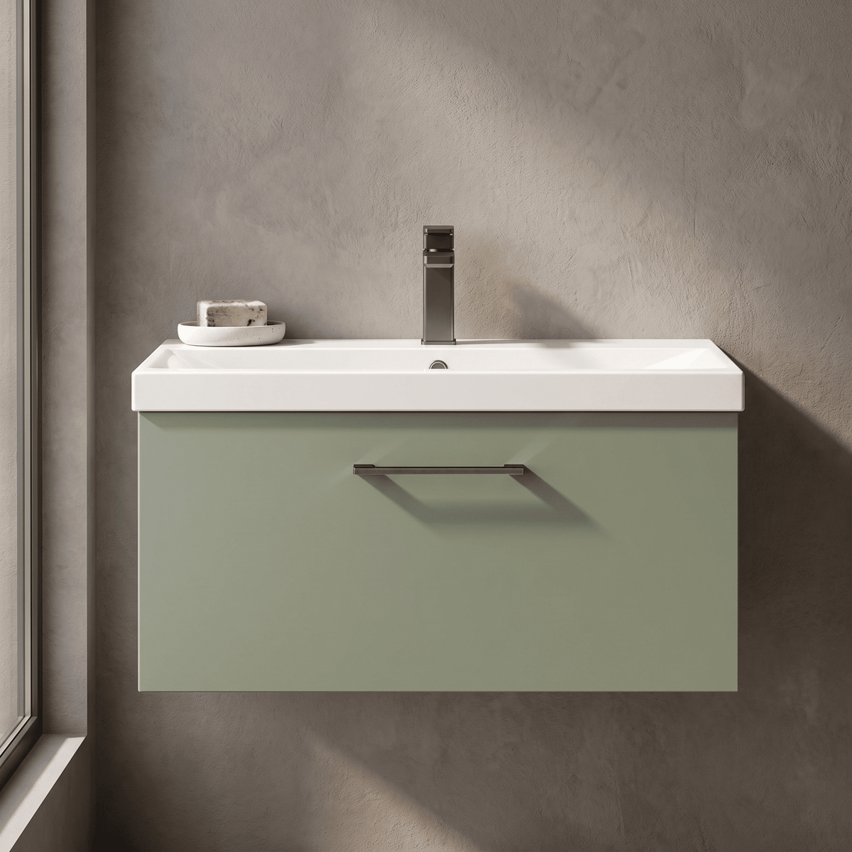 [BFLE825AH716] Bramshall Wall Hung 1 Drawer Vanity Unit with Mid-Edge Ceramic Basin 800mm - Studio Shot
