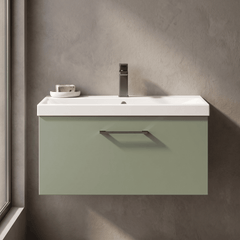 [BFLE825AH716] Bramshall Wall Hung 1 Drawer Vanity Unit with Mid-Edge Ceramic Basin 800mm - Studio Shot
