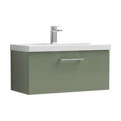 [BFLE825A] Bramshall Wall Hung 1 Drawer Vanity Unit with Mid-Edge Ceramic Basin - Choice of Colour, Handle Finish and Size - Cutout