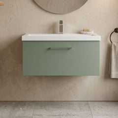 [BFLE825A] Bramshall Wall Hung 1 Drawer Vanity Unit with Mid-Edge Ceramic Basin - Choice of Colour, Handle Finish and Size - Silo
