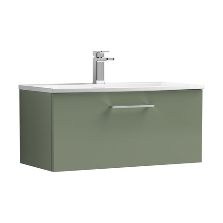[BFLE825G] Balterley  Modern Bathroom 1 Soft Close Drawer Wall Hung Vanity Unit & Curved Basin, Satin Green, 800mm - Cutout