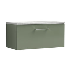 [BFLE825LBG] Balterley Level 800mm Wall Hung Vanity Unit with Laminate Worktop for Modern Bathroom Storage - Satin Green - Cutout
