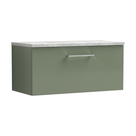 [BFLE825LBG] Balterley Level 800mm Wall Hung Vanity Unit with Laminate Worktop for Modern Bathroom Storage - Satin Green - Cutout