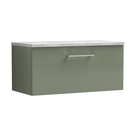 [BFLE825LBG] Bramshall Contemporary 1 Drawer Wall Hung Vanity Unit with Bellato Grey Laminate Worktop, Choice of Size and Colour - Cutout