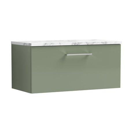 [BFLE825LCM] Bramshall Contemporary 1 Drawer Wall Hung Vanity Unit with Carrera Marble Laminate Worktop, Choice of Size and Colour - Cutout