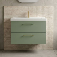 [BFLE826AH017] Bramshall Wall Hung 2 Drawer Vanity Unit with Mid-Edge Ceramic Basin - Choice of Colour, Handle Finish and Size - Silo