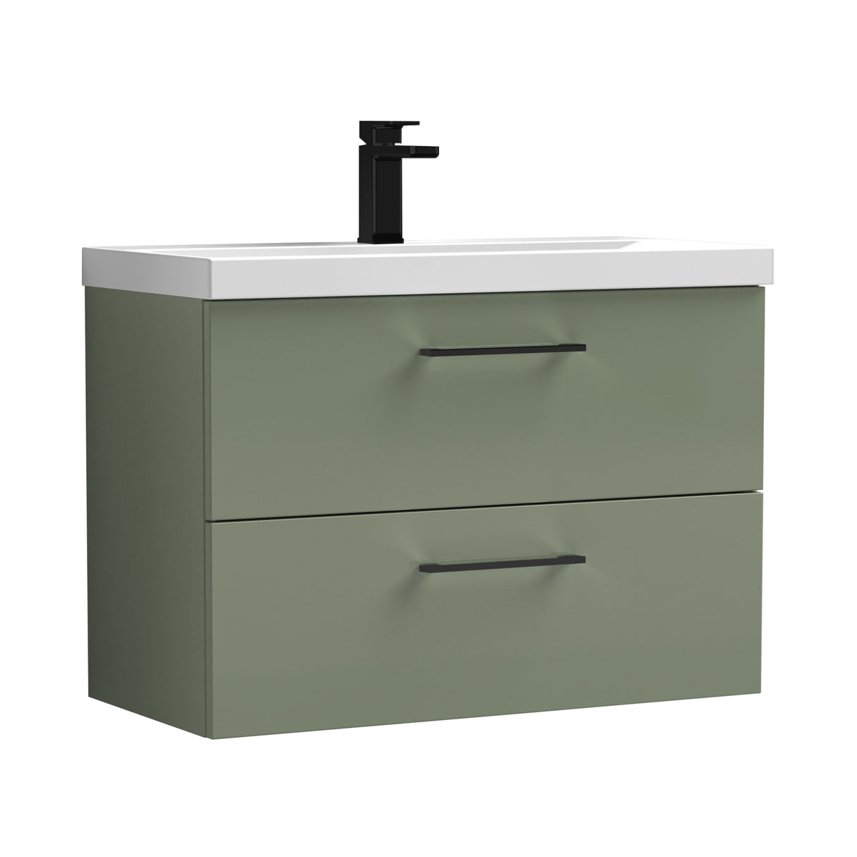 Wall Hung 2 Drawer Vanity Unit with Mid-Edge Ceramic Basin - Choice of Colour, Handle Finish and Size