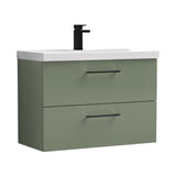 Wall Hung 2 Drawer Vanity Unit with Mid-Edge Ceramic Basin - Choice of Colour, Handle Finish and Size