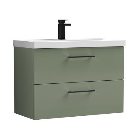 Wall Hung 2 Drawer Vanity Unit with Mid-Edge Ceramic Basin - Choice of Colour, Handle Finish and Size