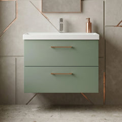 [BFLE826AH019] Bramshall Wall Hung 2 Drawer Vanity Unit with Mid-Edge Ceramic Basin - Choice of Colour, Handle Finish and Size - Silo
