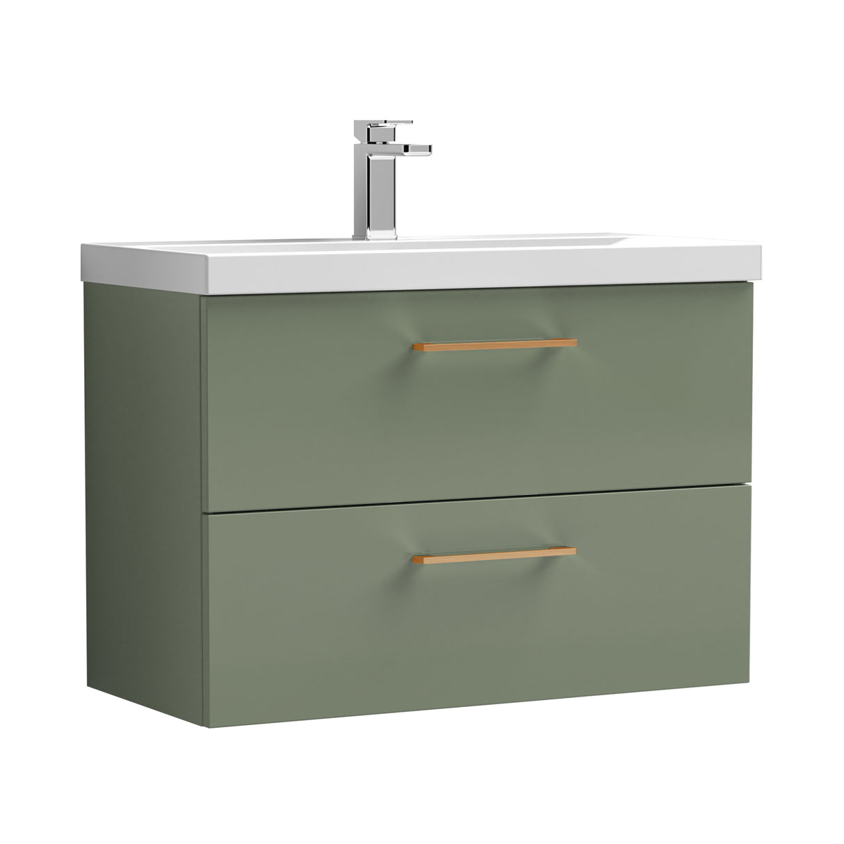 Wall Hung 2 Drawer Vanity Unit with Mid-Edge Ceramic Basin - Choice of Colour, Handle Finish and Size