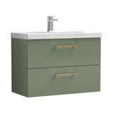 Wall Hung 2 Drawer Vanity Unit with Mid-Edge Ceramic Basin - Choice of Colour, Handle Finish and Size
