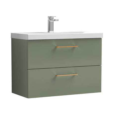 Wall Hung 2 Drawer Vanity Unit with Mid-Edge Ceramic Basin - Choice of Colour, Handle Finish and Size