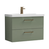 Wall Hung 2 Drawer Vanity Unit with Mid-Edge Ceramic Basin - Choice of Colour, Handle Finish and Size