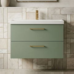 [BFLE826AH1516] Bramshall Wall Hung 2 Drawer Vanity Unit with Mid-Edge Ceramic Basin - Choice of Colour, Handle Finish and Size - Silo