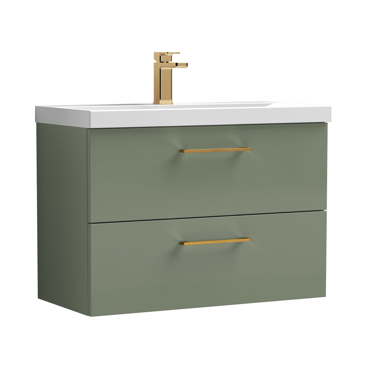 Wall Hung 2 Drawer Vanity Unit with Mid-Edge Ceramic Basin - Choice of Colour, Handle Finish and Size