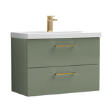Wall Hung 2 Drawer Vanity Unit with Mid-Edge Ceramic Basin - Choice of Colour, Handle Finish and Size