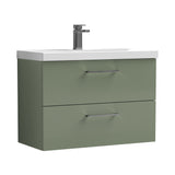 Wall Hung 2 Drawer Vanity Unit with Mid-Edge Ceramic Basin - Choice of Colour, Handle Finish and Size