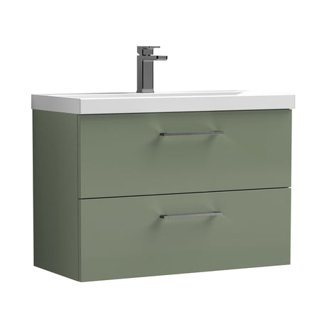 Wall Hung 2 Drawer Vanity Unit with Mid-Edge Ceramic Basin - Choice of Colour, Handle Finish and Size