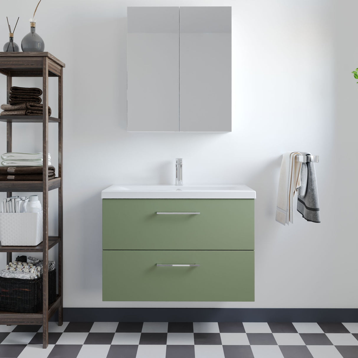 [BFLE826A] Bramshall Wall Hung 2 Drawer Vanity Unit with Mid-Edge Ceramic Basin - Choice of Colour, Handle Finish and Size - Lifestyle 1