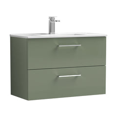 [BFLE826B] Balterley  Contemporary Bathroom 2 Soft Close Drawer & Minimalist Wall Hung Vanity Unit Basin, Satin Green, 800mm - Cutout
