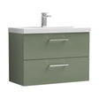 [BFLE826D] Balterley  Contemporary Bathroom 2-Drawer Wall-Hung Thin-Edge Vanity Unit Basin, Satin Green, 800mm - Cutout