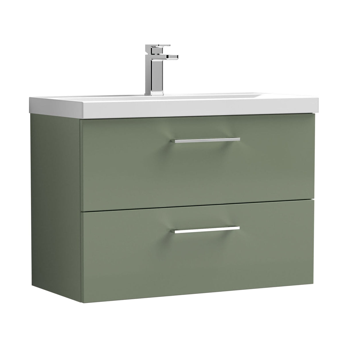 [BFLE826D] Balterley  Contemporary Bathroom 2-Drawer Wall-Hung Thin-Edge Vanity Unit Basin, Satin Green, 800mm - Cutout