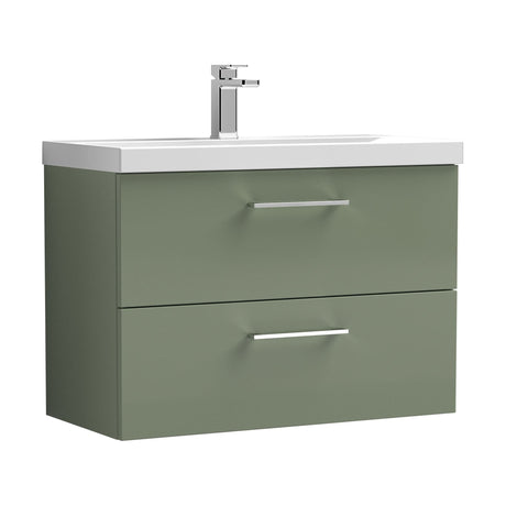 [BFLE826D] Balterley  Contemporary Bathroom 2-Drawer Wall-Hung Thin-Edge Vanity Unit Basin, Satin Green, 800mm - Cutout
