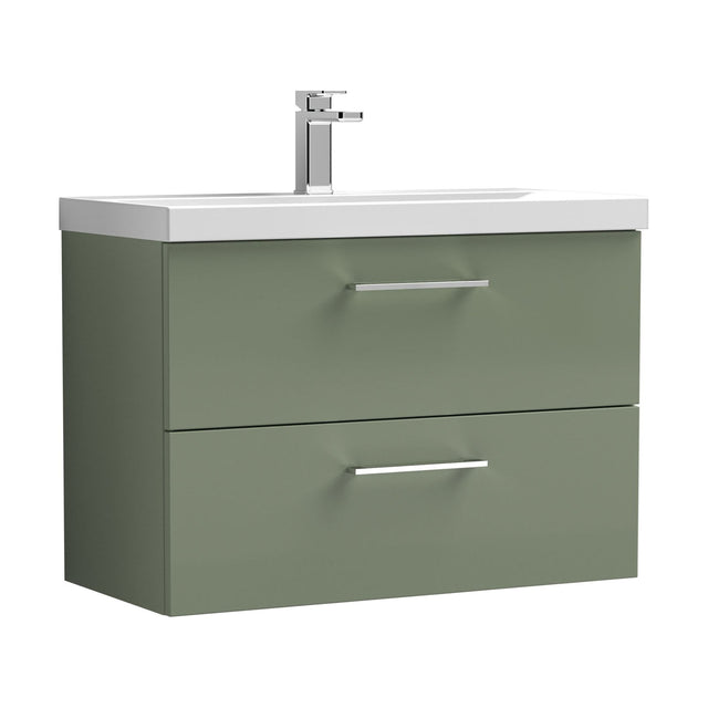 [BFLE826D] Balterley  Contemporary Bathroom 2-Drawer Wall-Hung Thin-Edge Vanity Unit Basin, Satin Green, 800mm - Cutout