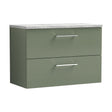 [BFLE826LBG] Balterley Level 800mm Wall Hung 2 Drawer Vanity Unit with Laminate Worktop for Modern Bathroom Storage - Satin Green - Cutout