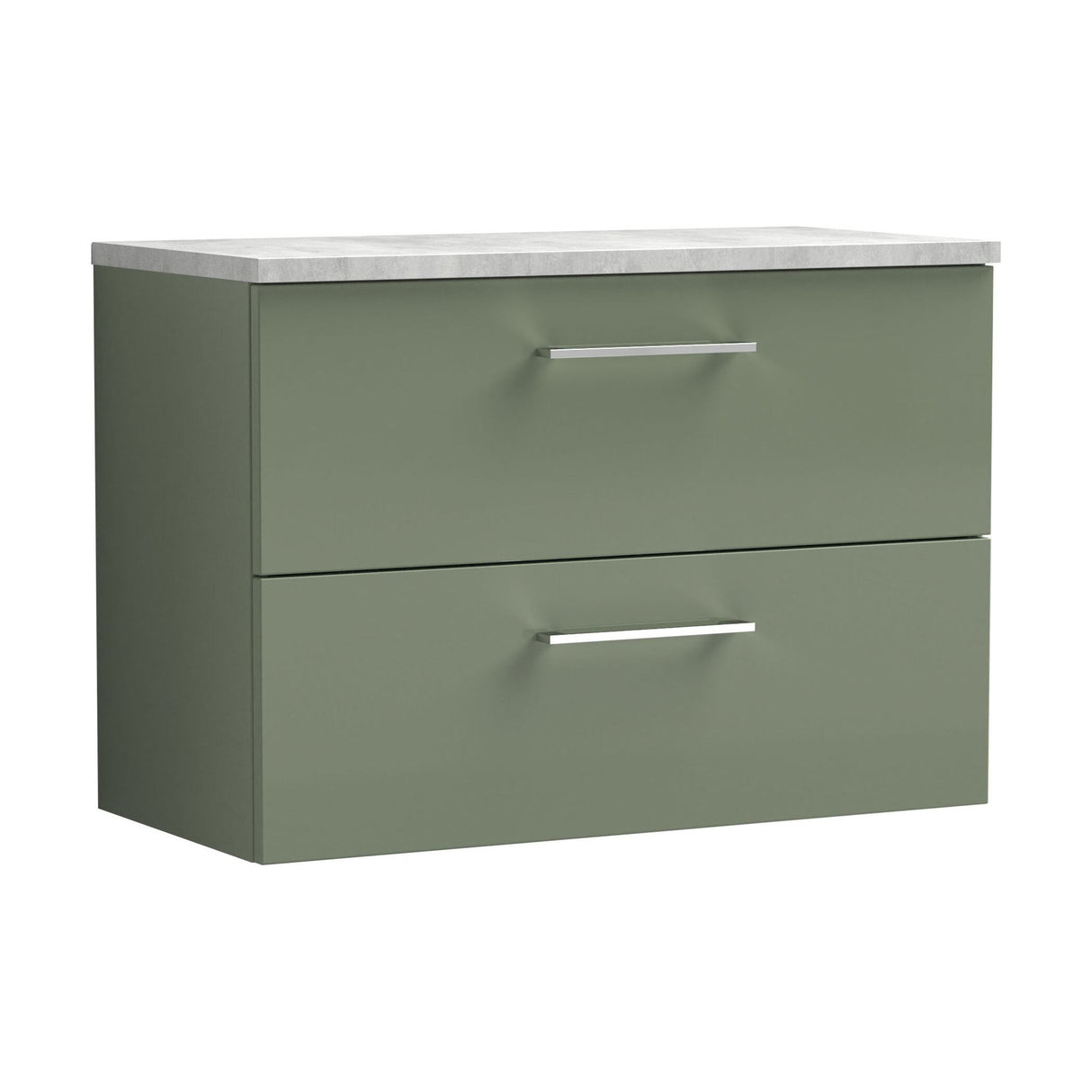 [BFLE826LBG] Balterley Level 800mm Wall Hung 2 Drawer Vanity Unit with Laminate Worktop for Modern Bathroom Storage - Satin Green - Cutout