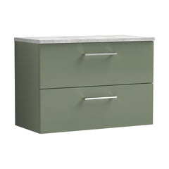 [BFLE826LBG] Balterley Level 800mm Wall Hung 2 Drawer Vanity Unit with Laminate Worktop for Modern Bathroom Storage - Satin Green - Cutout
