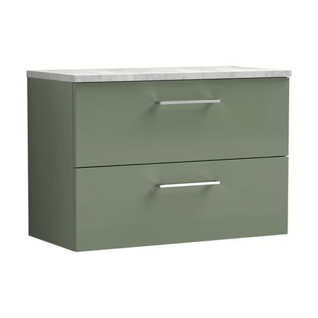 [BFLE826LBG] Balterley Level 800mm Wall Hung 2 Drawer Vanity Unit with Laminate Worktop for Modern Bathroom Storage - Satin Green - Cutout