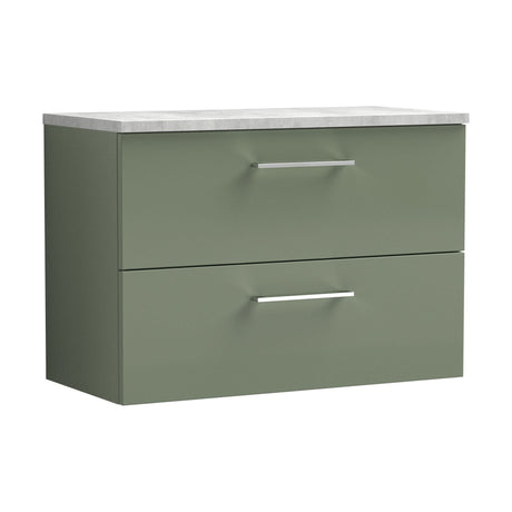 [BFLE826LBG] Bramshall Contemporary 2 Drawer Wall Hung Vanity Unit with Bellato Grey Laminate Worktop, Choice of Size and Colour - Cutout