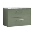 [BFLE826LCM] Balterley Level 800mm Wall Hung 2 Drawer Vanity Unit & Laminate Worktop for Modern Bathroom Storage - Satin Green - Cutout
