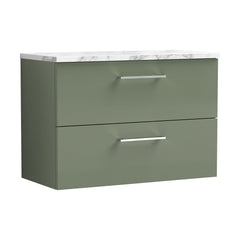[BFLE826LCM] Balterley Level 800mm Wall Hung 2 Drawer Vanity Unit & Laminate Worktop for Modern Bathroom Storage - Satin Green - Cutout