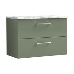 [BFLE826LCM] Bramshall Contemporary 2 Drawer Wall Hung Vanity Unit with Carrera Marble Laminate Worktop, Choice of Size and Colour - Cutout