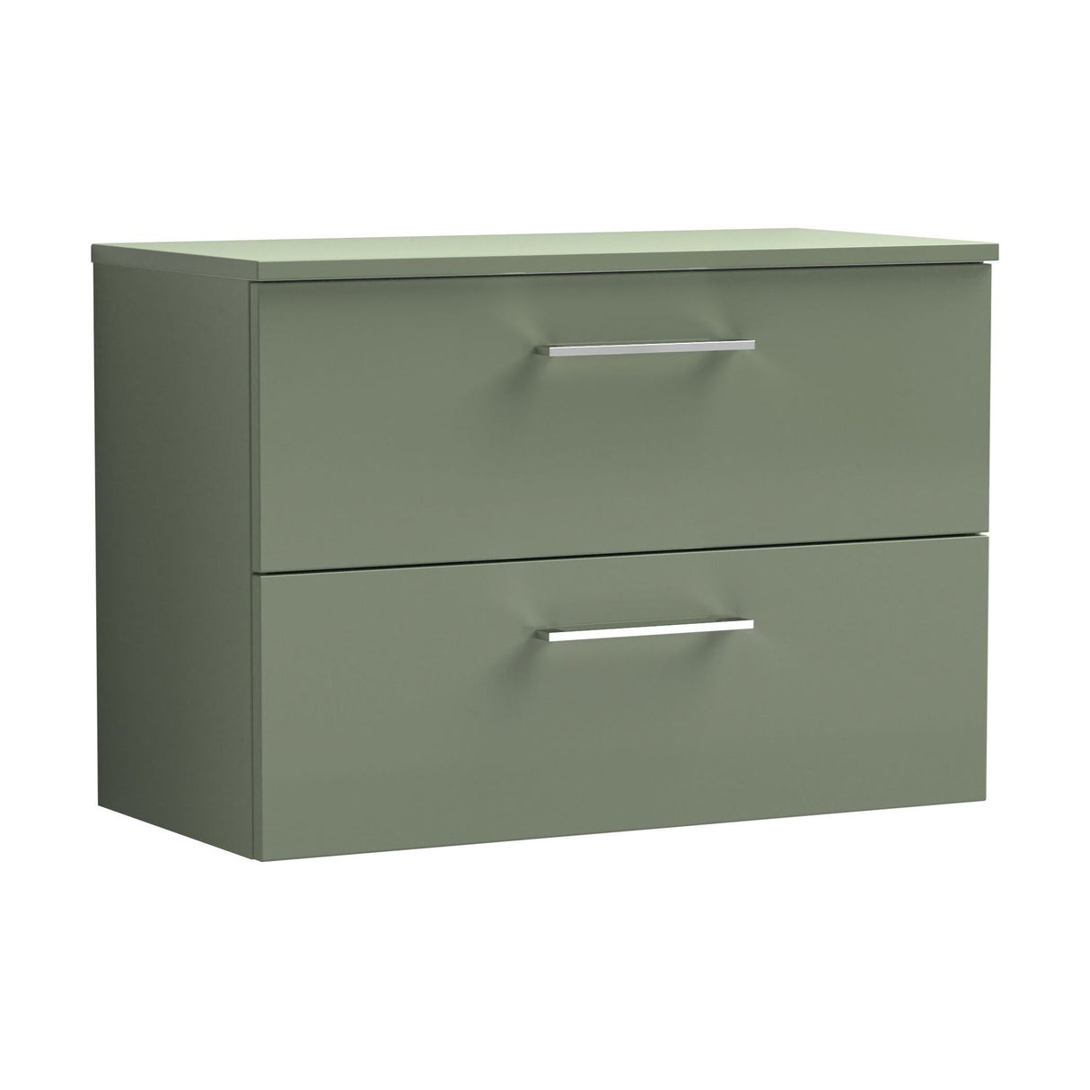 [BFLE826W] Balterley Level Modern Bathroom 2 Soft Close Drawer Wall Hung Vanity Unit with Worktop, Satin Green, 800 mm - Cutout
