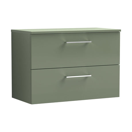 [BFLE826W] Balterley Level Modern Bathroom 2 Soft Close Drawer Wall Hung Vanity Unit with Worktop, Satin Green, 800 mm - Cutout