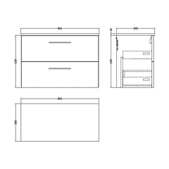 [BFLE826W] Balterley Level Modern Bathroom 2 Soft Close Drawer Wall Hung Vanity Unit with Worktop, Satin Green, 800 mm - Technical Drawing